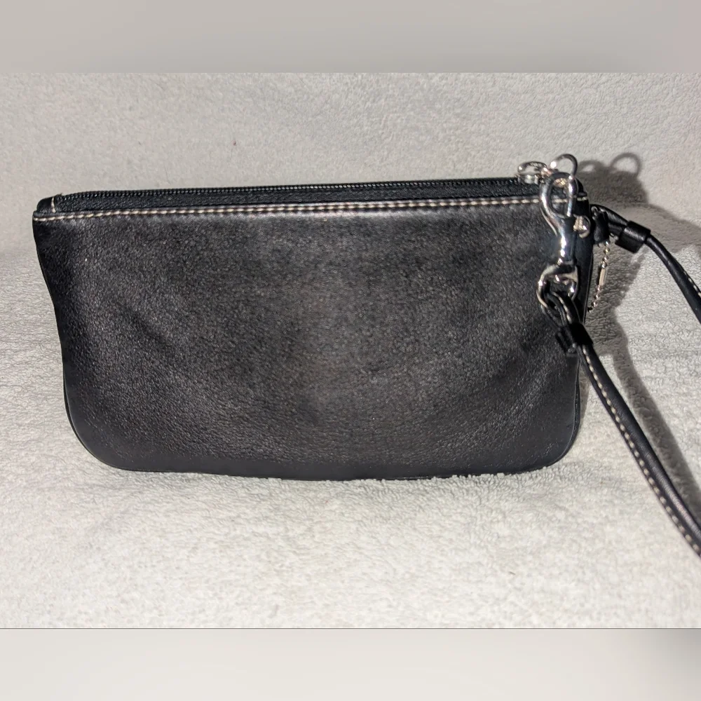 Coach Black and Silver Leather Wristlet Clutch